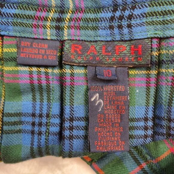VTG Ralph Lauren Wool Tartan Plaid Pleated Belted Wrap Mini Skirt Sz 10 - Picture 9 of 13